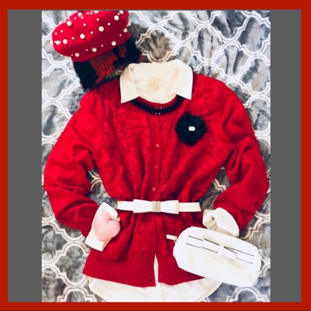 Sears Simply Styled Red Lace Cardigan